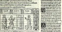 An illustration from M. Plauti linguae latinae principis comoediae XX recens ex collatione multorum codicum : q[ui] tum calamo scripti tum formulis excusi habeba[n]tur singulari diligentia recognitae : item eaedem comoediae o[mn]ibus fere locis co[m]mentationibus ornantur (1511)