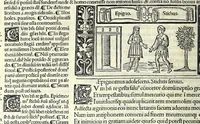 An illustration from M. Plauti linguae latinae principis comoediae XX recens ex collatione multorum codicum : q[ui] tum calamo scripti tum formulis excusi habeba[n]tur singulari diligentia recognitae : item eaedem comoediae o[mn]ibus fere locis co[m]mentationibus ornantur (1511)