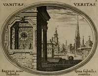 An illustration from Mundi lapis lydius, siue, Emblemata moralia nobilissimi viri D. Antonii A. Burgundia quondam Archidiaconi Brugensis : in quibus vanitas per veritatem falsi accusatur & conuincitur (1665)