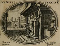 Picture 11 of 51 from Mundi lapis lydius, siue, Emblemata moralia nobilissimi viri D. Antonii A. Burgundia quondam Archidiaconi Brugensis : in quibus vanitas per veritatem falsi accusatur & conuincitur (1665), leaf 28