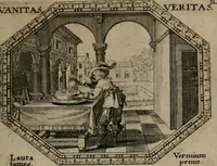 An illustration from Mundi lapis lydius, siue, Emblemata moralia nobilissimi viri D. Antonii A. Burgundia quondam Archidiaconi Brugensis : in quibus vanitas per veritatem falsi accusatur & conuincitur (1665)