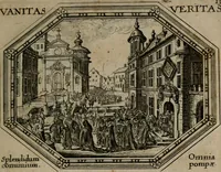 An illustration from Mundi lapis lydius, siue, Emblemata moralia nobilissimi viri D. Antonii A. Burgundia quondam Archidiaconi Brugensis : in quibus vanitas per veritatem falsi accusatur & conuincitur (1665)