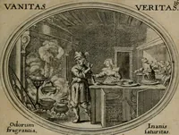 An illustration from Mundi lapis lydius, siue, Emblemata moralia nobilissimi viri D. Antonii A. Burgundia quondam Archidiaconi Brugensis : in quibus vanitas per veritatem falsi accusatur & conuincitur (1665)