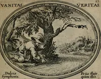 An illustration from Mundi lapis lydius, siue, Emblemata moralia nobilissimi viri D. Antonii A. Burgundia quondam Archidiaconi Brugensis : in quibus vanitas per veritatem falsi accusatur & conuincitur (1665)