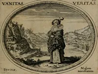 An illustration from Mundi lapis lydius, siue, Emblemata moralia nobilissimi viri D. Antonii A. Burgundia quondam Archidiaconi Brugensis : in quibus vanitas per veritatem falsi accusatur & conuincitur (1665)
