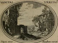 An illustration from Mundi lapis lydius, siue, Emblemata moralia nobilissimi viri D. Antonii A. Burgundia quondam Archidiaconi Brugensis : in quibus vanitas per veritatem falsi accusatur & conuincitur (1665)