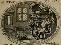 An illustration from Mundi lapis lydius, siue, Emblemata moralia nobilissimi viri D. Antonii A. Burgundia quondam Archidiaconi Brugensis : in quibus vanitas per veritatem falsi accusatur & conuincitur (1665)