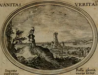 An illustration from Mundi lapis lydius, siue, Emblemata moralia nobilissimi viri D. Antonii A. Burgundia quondam Archidiaconi Brugensis : in quibus vanitas per veritatem falsi accusatur & conuincitur (1665)