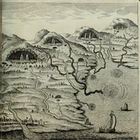 An illustration from Mundus Subterraneus, in XII libros digestus; quo divinum subterrestris mundi opificium, mira ergasteriorum naturæ in eo distributio, verbo pantámorphou Protei regnum, universæ denique naturæ majestas (1665)