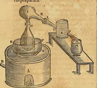 An illustration from Mundus subterraneus, in XII libros digestus : qvo divinum subterrestris mundi opificium, mira ergasteriorum naturae in eo distributio, verbo [pantamorphon] Protei regnum, universae denique naturae majestas & divitiae summa rerum varietate exponuntur, abditorum effectuum causae acri indagine inquistae demonstrantur, cognitae per artis & naturae conjugium ad humanae vitae necessarium usum vario experimentorum apparata, necnon novo modo & ratione applicantur. Ad Alexandrum VII. pont. opt. max. (1678)