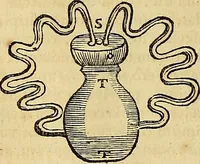 An illustration from Mundus subterraneus, in XII libros digestus : qvo divinum subterrestris mundi opificium, mira ergasteriorum naturae in eo distributio, verbo [pantamorphon] Protei regnum, universae denique naturae majestas & divitiae summa rerum varietate exponuntur, abditorum effectuum causae acri indagine inquistae demonstrantur, cognitae per artis & naturae conjugium ad humanae vitae necessarium usum vario experimentorum apparata, necnon novo modo & ratione applicantur. Ad Alexandrum VII. pont. opt. max. (1678)