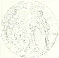 An illustration from Musée de peinture et de sculpture; ou, Recueil des principaux tableaux, statues et bas-reliefs des collections publiques et particulières de l'Europe. Dessiné et gravé à l'eau-forte par Réveil, avec des notices descriptives, critiques et historiques par Louis et Réné Ménard (1872)