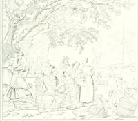 An illustration from Musée de peinture et de sculpture; ou, Recueil des principaux tableaux, statues et bas-reliefs des collections publiques et particulières de l'Europe. Dessiné et gravé à l'eau-forte par Réveil, avec des notices descriptives, critiques et historiques par Louis et Réné Ménard (1872)