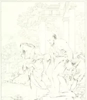 An illustration from Musée de peinture et de sculpture; ou, Recueil des principaux tableaux, statues et bas-reliefs des collections publiques et particulières de l'Europe. Dessiné et gravé à l'eau-forte par Réveil, avec des notices descriptives, critiques et historiques par Louis et Réné Ménard (1872)