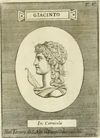 An illustration from Museum Odescalchum, sive, Thesaurus antiquarum gemmarum : cum imaginibus in iisdem insculptis, et iisdem exsculptis, quæ a serenissima Christina svecorum regina collectæ in Museo Odescalcho adservantur, et a Petro Sancte Bartolo quondam incisæ, nunc primum in lucem proferuntur .. (1751)