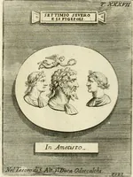An illustration from Museum Odescalchum, sive, Thesaurus antiquarum gemmarum : cum imaginibus in iisdem insculptis, et iisdem exsculptis, quæ a serenissima Christina svecorum regina collectæ in Museo Odescalcho adservantur, et a Petro Sancte Bartolo quondam incisæ, nunc primum in lucem proferuntur .. (1751)
