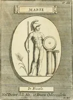 An illustration from Museum Odescalchum, sive, Thesaurus antiquarum gemmarum : cum imaginibus in iisdem insculptis, et iisdem exsculptis, quæ a serenissima Christina svecorum regina collectæ in Museo Odescalcho adservantur, et a Petro Sancte Bartolo quondam incisæ, nunc primum in lucem proferuntur .. (1751)