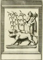 An illustration from Museum Odescalchum, sive, Thesaurus antiquarum gemmarum : cum imaginibus in iisdem insculptis, et iisdem exsculptis, quæ a serenissima Christina svecorum regina collectæ in Museo Odescalcho adservantur, et a Petro Sancte Bartolo quondam incisæ, nunc primum in lucem proferuntur .. (1751)