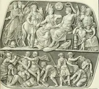 An illustration from Museum veronense, hoc est, Antiquarum inscriptionum atque anaglyphorum collectio : cui Taurinensis adiungitur et Vindobonensis : accedunt monumenta id genus plurima nondum vulgata, et ubicumque collecta (1749)