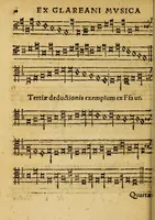 An illustration from Mvsicae epitome ex Glareani Dodechordo vna tum qvinqve melodiis svper eivsdem Glareani Panegyrico de Helveticarum XIII urbium Laudibus (1559)
