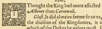 An illustration from M. VVilliam Shake-speare, his True chronicle history of the life and death of King Lear and his three daughters : with the vnfortunate life of Edgar, sonne and heire to the Earle of Glocester, and his sullen and assumed humour of Tom of Bedlam : as it was plaid before the Kings Maiesty at White-Hall, upon S. Stephens night, in Christmas hollidaies by His Maiesties Seruants, playing vsually at the Globe on the Banck-Side (1619)