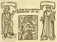 Picture 30 of 37 from The myrrour & dyscrypcyon of the worlde : with many meruaylles & the vii scyences as gramayre, rethorike wyth the arte of memorye, logyke, geometrye, wyth the standarde of mesure & weyght, and the knowlege how a man sholde mesure londe, borde, & tymber, and than arsmetryke wyth the maner of accou[n]tes and rekenynges by cyfres, and than musyke, and astrnomye, with many other profytable and plesant co[m]modytes (1527), leaf 133