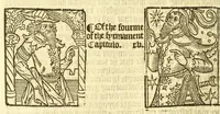 An illustration from The myrrour & dyscrypcyon of the worlde : with many meruaylles & the vii scyences as gramayre, rethorike wyth the arte of memorye, logyke, geometrye, wyth the standarde of mesure & weyght, and the knowlege how a man sholde mesure londe, borde, & tymber, and than arsmetryke wyth the maner of accou[n]tes and rekenynges by cyfres, and than musyke, and astrnomye, with many other profytable and plesant co[m]modytes (1527)