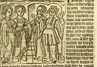An illustration from The myrrour & dyscrypcyon of the worlde : with many meruaylles & the vii scyences as gramayre, rethorike wyth the arte of memorye, logyke, geometrye, wyth the standarde of mesure & weyght, and the knowlege how a man sholde mesure londe, borde, & tymber, and than arsmetryke wyth the maner of accou[n]tes and rekenynges by cyfres, and than musyke, and astrnomye, with many other profytable and plesant co[m]modytes (1527)