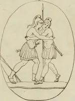 An illustration from Mythologische Gallerie; eine Sammlung von mehr als 750 antiken Denkmälern, Statuen, geschnittenen Steinen, Münzen und Gemälden, auf den 191 Original-Kupferblättern der französischen Ausg (1848)