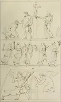 An illustration from Mythologische Gallerie; eine Sammlung von mehr als 750 antiken Denkmälern, Statuen, geschnittenen Steinen, Münzen und Gemälden, auf den 191 Original-Kupferblättern der französischen Ausg (1848)