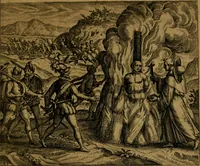 An illustration from Narratio regionum indicarum per Hispanos quosdam devastatarum verissima (1614)