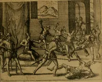 An illustration from Narratio regionum indicarum per Hispanos quosdam devastatarum verissima (1614)