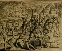 An illustration from Narratio regionum indicarum per Hispanos quosdam devastatarum verissima (1614)