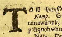 An illustration from Nashauanittue meninnunk wutch mukkiesog, : wussesèmumun wutch sogkodtunganash Naneeswe Testamentsash; wutch ukkesitchippooonganoo ukketeahogkounooh. Negonáe wussukhùmun ut Englishmánne unnontoowaonganit, nashpe ne ánue, wunnegenùe nohtompeantog. (1691)