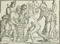 An illustration from Natalis Comitis Mythologiae, siue, Explicationis fabularum libri decem; in quibvs omnia prope naturalis et moralis philosophiae dogmata in veterum fabulis contenta fuisse perspicuè demonstratur (1616)