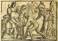 An illustration from Natalis Comitis Mythologiae sive Explicationis fabvlarvm libri decem, in qvibvs omnia prope natvralis et moralis philosophiæ dogmata in veterum fabulis contenta fuisse perspicuè demonstratur (1616)