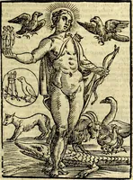 An illustration from Natalis Comitis Mythologiae, sive, Explicationis fabularum libri decem : in quibus omnia prope naturalis et moralis philosophiae dogmata in veterum fabulis contenta fuisse perspicuè demonstratur ... : accessit G. Linocerii Musarum mytholgia, & anonymi obseuationum in totam de dijs gentium narrationem libellus : adiectæ sunt ... editioni elegantissimæ deorum imagines, & eruditissimæ M. Antonij Tritonij Vtinensis .. (1637)