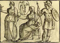 An illustration from Natalis Comitis Mythologiae, sive, Explicationis fabularum libri decem : in quibus omnia prope naturalis et moralis philosophiae dogmata in veterum fabulis contenta fuisse perspicuè demonstratur ... : accessit G. Linocerii Musarum mytholgia, & anonymi obseuationum in totam de dijs gentium narrationem libellus : adiectæ sunt ... editioni elegantissimæ deorum imagines, & eruditissimæ M. Antonij Tritonij Vtinensis .. (1637)