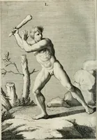 An illustration from Natuurlyk en schilderkonstig ontwerp der menschkunde : leerende niet alleen de kennis van de gestalte, proportie, schoonheyd, muskelen, bewegingen, actien, passien, en welstand der menschbeelden : tot de teykenkunde, schilderkunde, beeldhouwery, bootseer en giet-oeffening toepassen : maar ook hoe sich een mensch na deselve regelen, in allerhande doeningh van gaan, staan, loopen, torssen, dragen, arbeyden, spreken en andere gebeerden : bevallig en verstandilijk aastellen zal (1683)