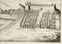 An illustration from Naukeurige beschryving van Morea, eertijts Peloponnesus; en de eilanden, gelegen onder de kusten van Morea, en binnen en buiten de golf van Venetien: waer onder de voornaemste Korfu, Cefalonia, Sant Maura, Zanten, en andere in grooten getale. Behelzende derzelver landschappen, steden, rivieren, poelen, bergen, gewassen, dieren, &c. Met de kaerten van Morea, golf van Venetien, en verscheide eilanden: beneffens afbeeldingen van steden en kastelen, als Patrasso, Modon, Koron, Navarino, Napoli di Romania en Malvasia, Korinthen, Misitra, &c (1688)