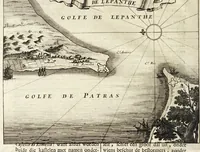 An illustration from Naukeurige beschryving van Morea, eertijts Peloponnesus; en de eilanden, gelegen onder de kusten van Morea, en binnen en buiten de golf van Venetien: waer onder de voornaemste Korfu, Cefalonia, Sant Maura, Zanten, en andere in grooten getale. Behelzende derzelver landschappen, steden, rivieren, poelen, bergen, gewassen, dieren, &c. Met de kaerten van Morea, golf van Venetien, en verscheide eilanden: beneffens afbeeldingen van steden en kastelen, als Patrasso, Modon, Koron, Navarino, Napoli di Romania en Malvasia, Korinthen, Misitra, &c (1688)
