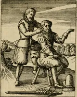 An illustration from Nebulo nebulonum, hoc est, Iocoseria modernae nequitiae censura : qua hominum sceleratorum fraudes, doli ac versutiae aeri aëriq[ue] exponuntur pùblice (1620)
