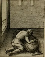 An illustration from Nebulo nebulonum, hoc est, Jocoseria nequitiae censura : qua hominum scelestorum doli, fraudes, fallaciae, & mores versuti vivis coloribus depinguntur, aeriq[ue] incisi publico aspectui exponuntur (1663)