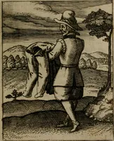 An illustration from Nebulo nebulonum, hoc est, Jocoseria nequitiae censura : qua hominum scelestorum doli, fraudes, fallaciae, & mores versuti vivis coloribus depinguntur, aeriq[ue] incisi publico aspectui exponuntur (1663)