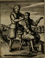An illustration from Nebulo nebulonum, hoc est, Jocoseria nequitiae censura : qua hominum scelestorum doli, fraudes, fallaciae, & mores versuti vivis coloribus depinguntur, aeriq[ue] incisi publico aspectui exponuntur (1663)