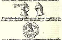 Picture 67 of 71 from Nederlandtsche herault, of, Adelik toneel zijnde een historische beschrijvinge, van allerley trappen van adeldom : alsmede van alderhande wapen-schilden, in koninckrijcken, gemeene-besten, steden en volkeren, van oude tijden af, tot dese eeuw toe in gebruyk geweest zijnde (1672), leaf 424