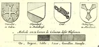 Picture 70 of 71 from Nederlandtsche herault, of, Adelik toneel zijnde een historische beschrijvinge, van allerley trappen van adeldom : alsmede van alderhande wapen-schilden, in koninckrijcken, gemeene-besten, steden en volkeren, van oude tijden af, tot dese eeuw toe in gebruyk geweest zijnde (1672), leaf 445
