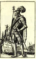 An illustration from Nederlandtsche herault, of, Adelik toneel zijnde een historische beschrijvinge, van allerley trappen van adeldom : alsmede van alderhande wapen-schilden, in koninckrijcken, gemeene-besten, steden en volkeren, van oude tijden af, tot dese eeuw toe in gebruyk geweest zijnde (1672)