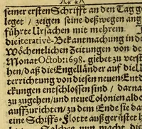 An illustration from Neue Entdeckung vieler sehr grossen Landschafften in America zwischen Neu-Mexico und dem Eyss-Meer gelegen, welche bisshero denen Europäern noch unbekand gewesen, und an Grösse gantz Europa übertreffen. : Wie auch eine völlige Beschreibung des erschrecklichen Wasser-Falles von Niagara, welcher der grösseste in der gantzen Welt ist, und des grossen Flusses Meschasipi, so in einer Länge son 800. Reissen durch diese Länder fliesset, nemlich von dessen Uhrsprung biss zu seiner Ergiessung in den Golff von Mexico[.] Imgleichen der wilden Einwohner barbarischen Manieren und Lebens-Ahrt, sambt vielen Seltenheiten. Sr. Gross-Brittannis. Maj. Wilhelm dem III. in Frantzösis. Sprache überreichet und beschrieben von R.P. Ludovy. (1699)