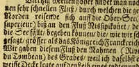 An illustration from Neue Entdeckung vieler sehr grossen Landschafften in America zwischen Neu-Mexico und dem Eyss-Meer gelegen, welche bisshero denen Europäern noch unbekand gewesen, und an Grösse gantz Europa übertreffen. : Wie auch eine völlige Beschreibung des erschrecklichen Wasser-Falles von Niagara, welcher der grösseste in der gantzen Welt ist, und des grossen Flusses Meschasipi, so in einer Länge son 800. Reissen durch diese Länder fliesset, nemlich von dessen Uhrsprung biss zu seiner Ergiessung in den Golff von Mexico[.] Imgleichen der wilden Einwohner barbarischen Manieren und Lebens-Ahrt, sambt vielen Seltenheiten. Sr. Gross-Brittannis. Maj. Wilhelm dem III. in Frantzösis. Sprache überreichet und beschrieben von R.P. Ludovy. (1699)